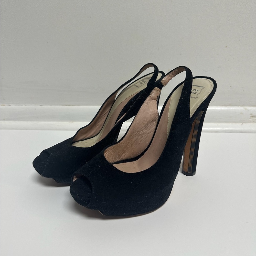 HERVE LEGER Black Suede Peep Toe Pump, Size 6, EU 36